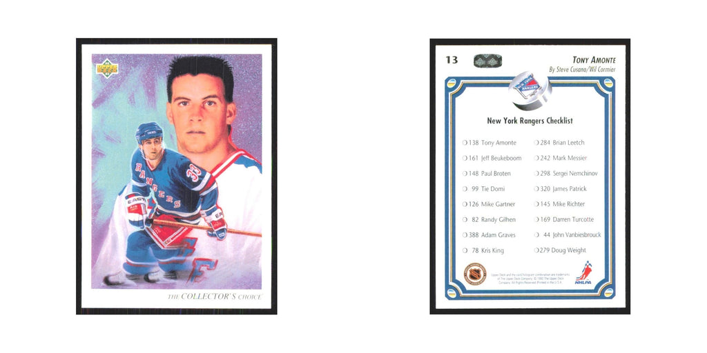 Tony Amonte 1992 Upper Deck #13 New York Rangers Hockey Card NM