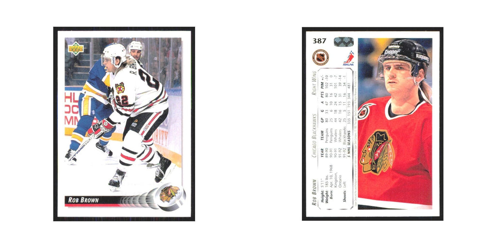 Rob Brown 1992 Upper Deck #387 Chicago Blackhawks Hockey Card NM