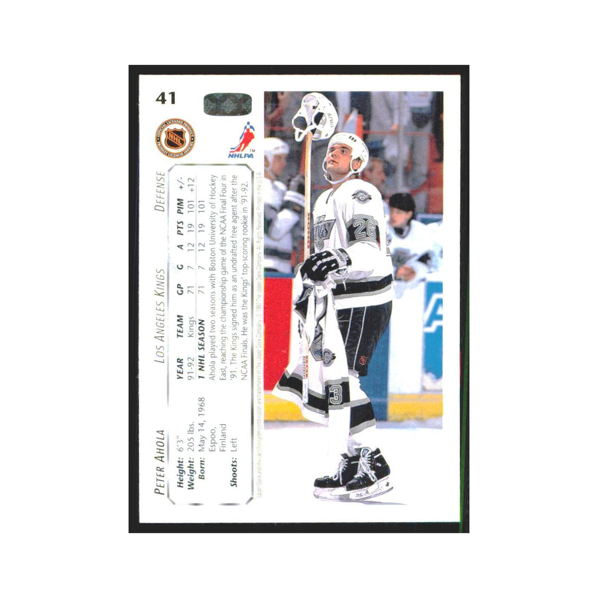 Peter Ahola 1992 Upper Deck #41 Los Angeles Kings Hockey Card NM