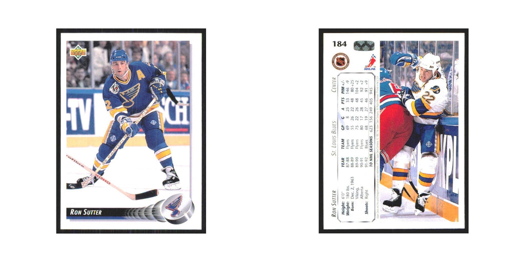 Ron Sutter 1992 Upper Deck #184 St. Louis Blues Hockey Card NM