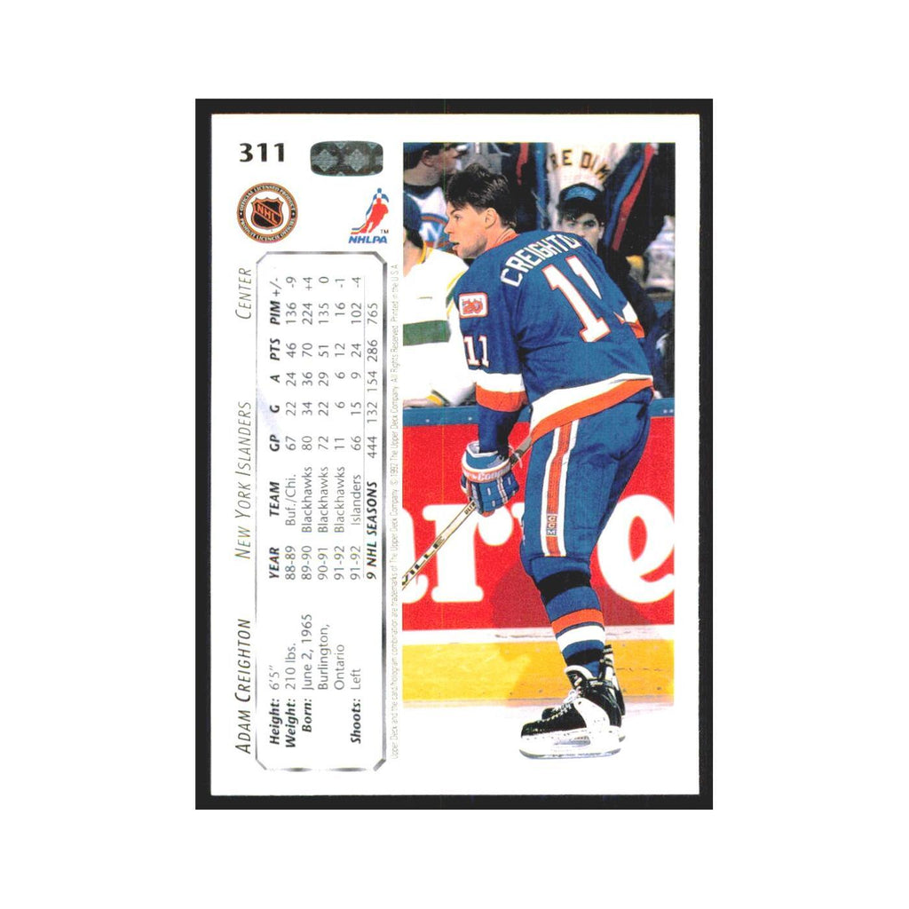 Adam Creighton 1992 Upper Deck #311 New York Islanders Hockey Card NM