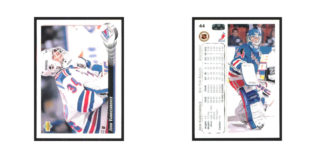 John Vanbiesbrouck 1992 Upper Deck #44 New York Rangers Hockey Card NM
