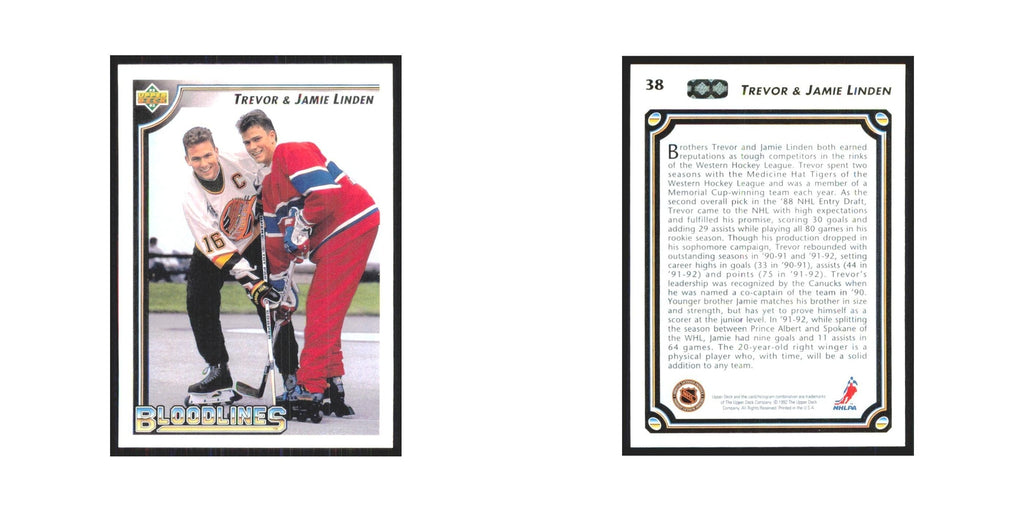 Trevor Linden Jamie Linden 1992 Upper Deck #38 NM