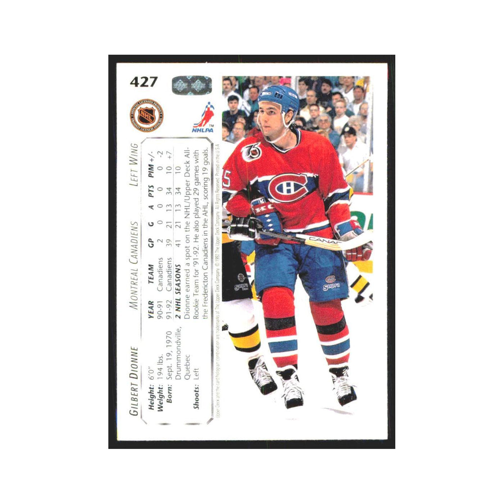 Gilbert Dionne 1992 Upper Deck #427 Montreal Canadiens Hockey Card NM