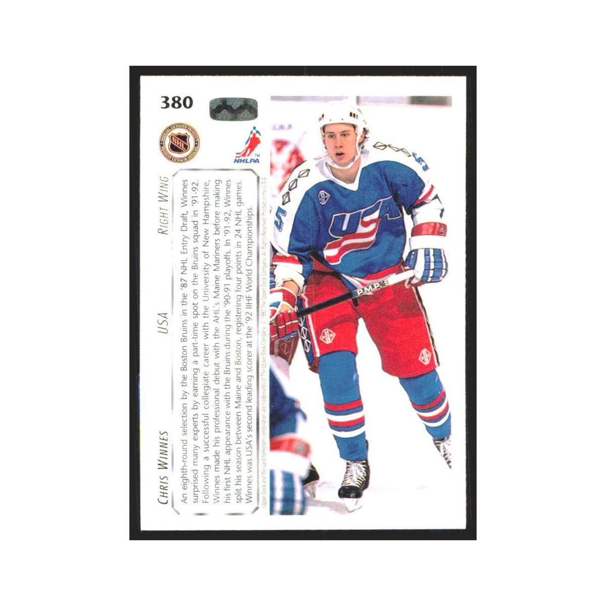 Chris Winnes 1992 Upper Deck #380 USA Hockey Card NM