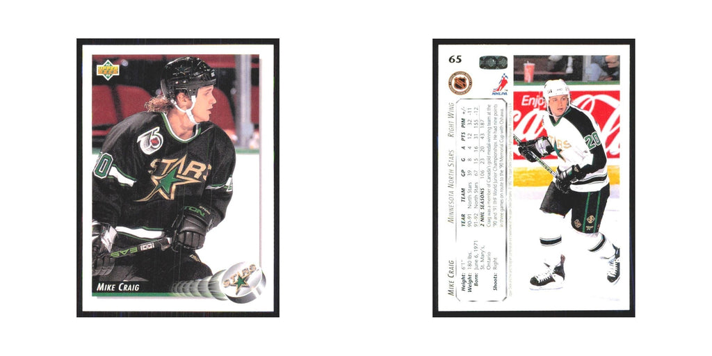 Mike Craig 1992 Upper Deck #65 Minnesota North Stars Hockey Card NM