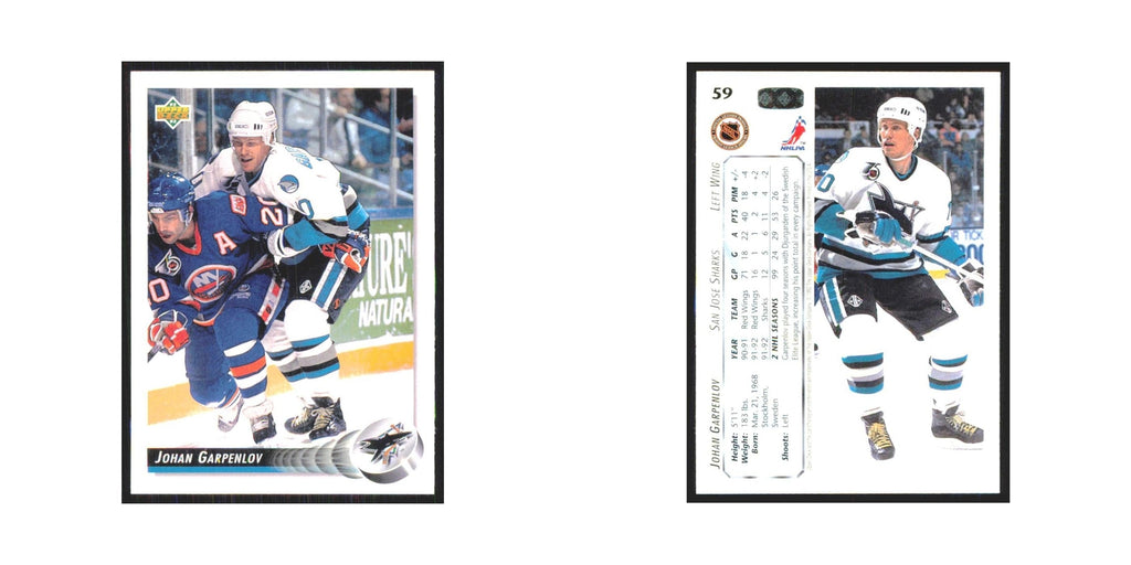Johan Garpenlov 1992 Upper Deck #59 San Jose Sharks Hockey Card NM