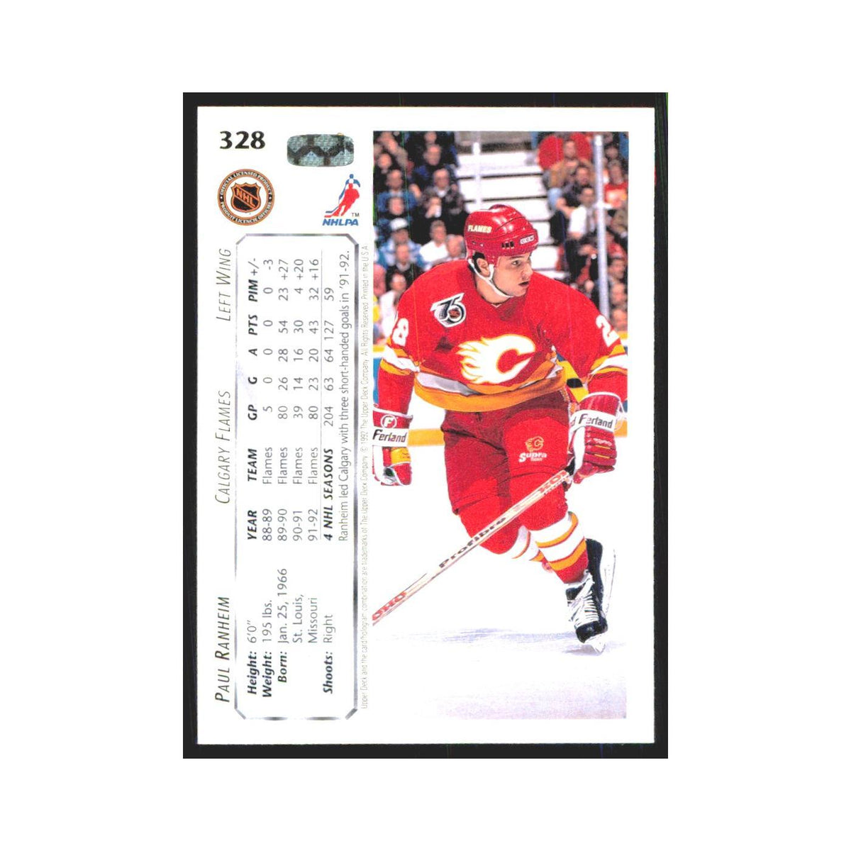 Paul Ranheim 1992 Upper Deck #328 Calgary Flames Hockey Card NM
