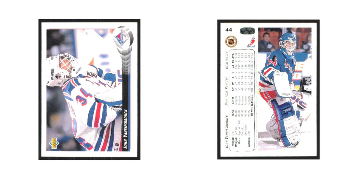 John Vanbiesbrouck 1992 Upper Deck #44 New York Rangers Hockey Card NM