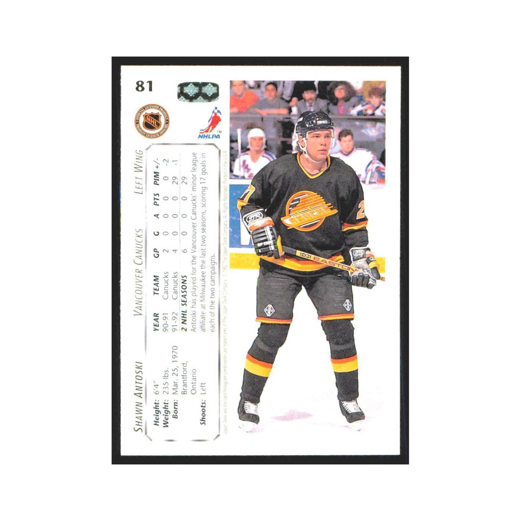 Shawn Antoski 1992 Upper Deck #81 Vancouver Canucks Hockey Card NM