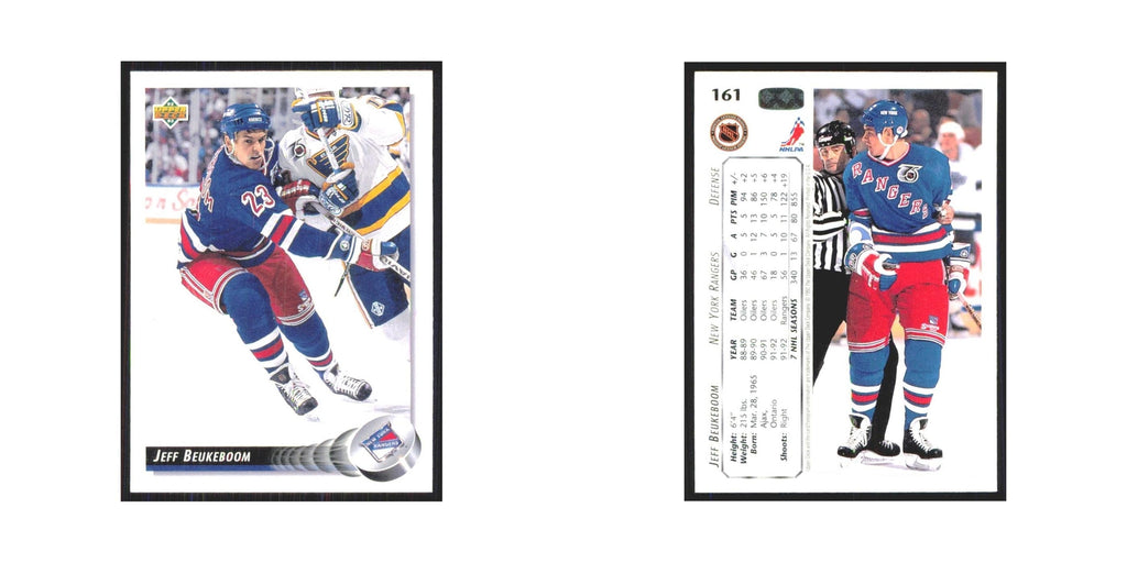 Jeff Beukeboom 1992 Upper Deck #161 New York Rangers Hockey Card NM