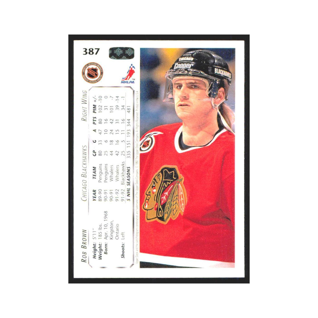 Rob Brown 1992 Upper Deck #387 Chicago Blackhawks Hockey Card NM