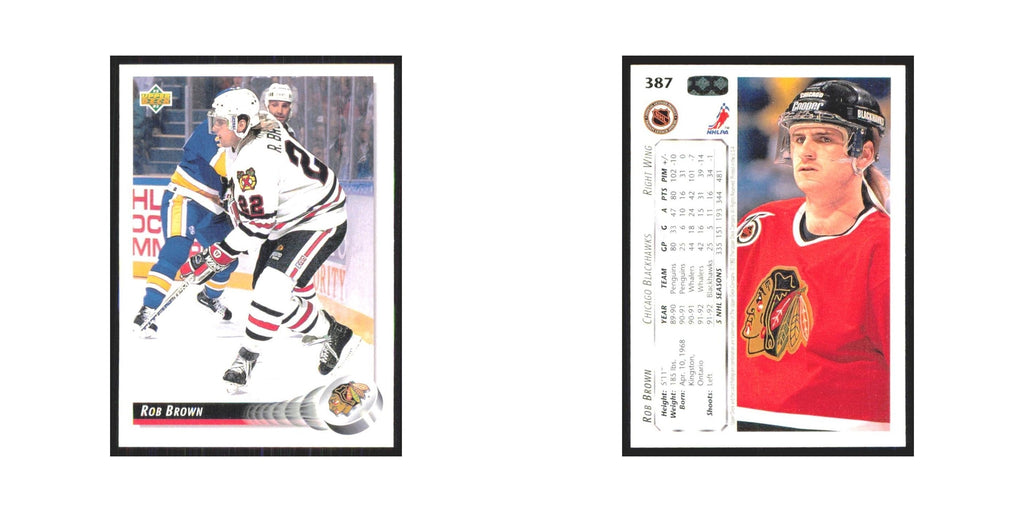 Rob Brown 1992 Upper Deck #387 Chicago Blackhawks Hockey Card NM