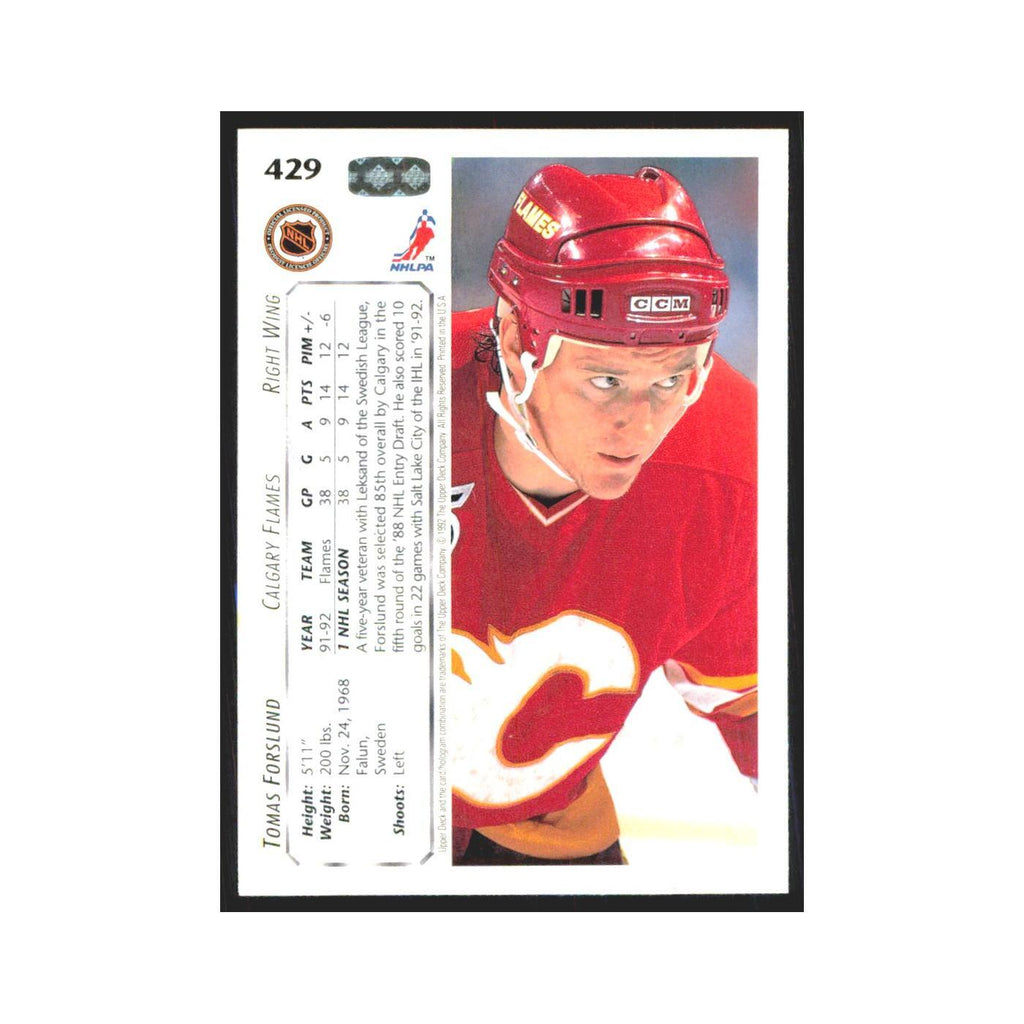 Tomas Forslund 1992 Upper Deck #429 Calgary Flames Hockey Card NM