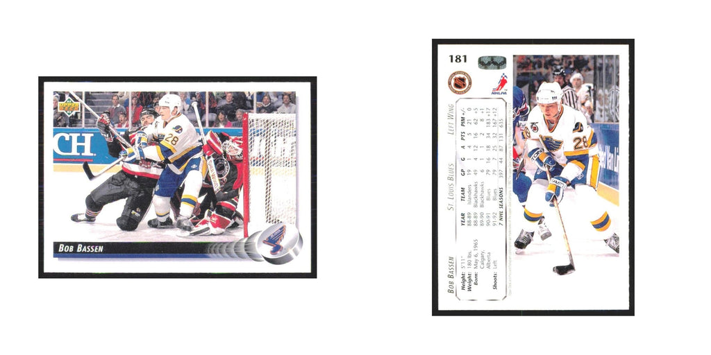Bob Bassen 1992 Upper Deck #181 St. Louis Blues Hockey Card NM