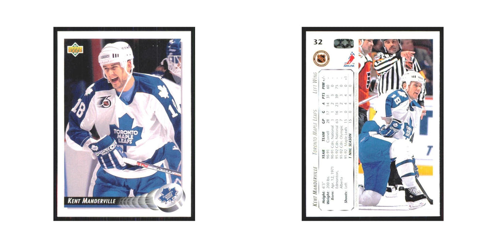 Kent Manderville 1992 Upper Deck #32 Toronto Maple Leafs Hockey Card NM
