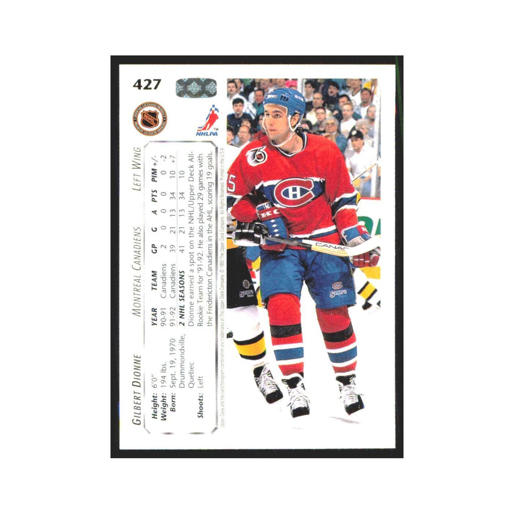 Gilbert Dionne 1992 Upper Deck #427 Montreal Canadiens Hockey Card NM