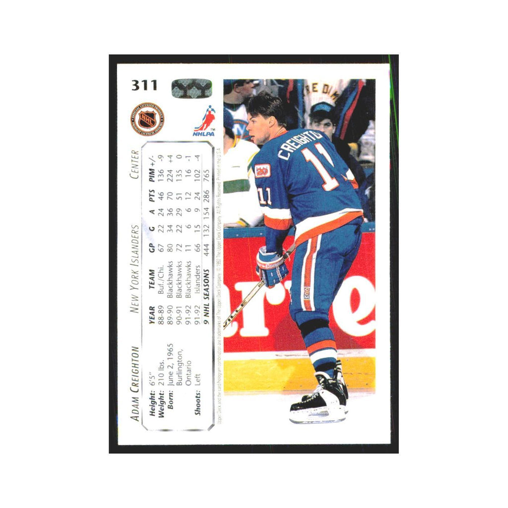 Adam Creighton 1992 Upper Deck #311 New York Islanders Hockey Card NM