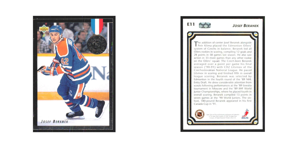 Josef Beranek 1992 Upper Deck #E11 Edmonton Oilers Hockey Card NM