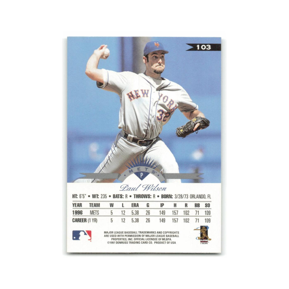 Paul Wilson 1997 Leaf #103 New York Mets Baseball Card NM