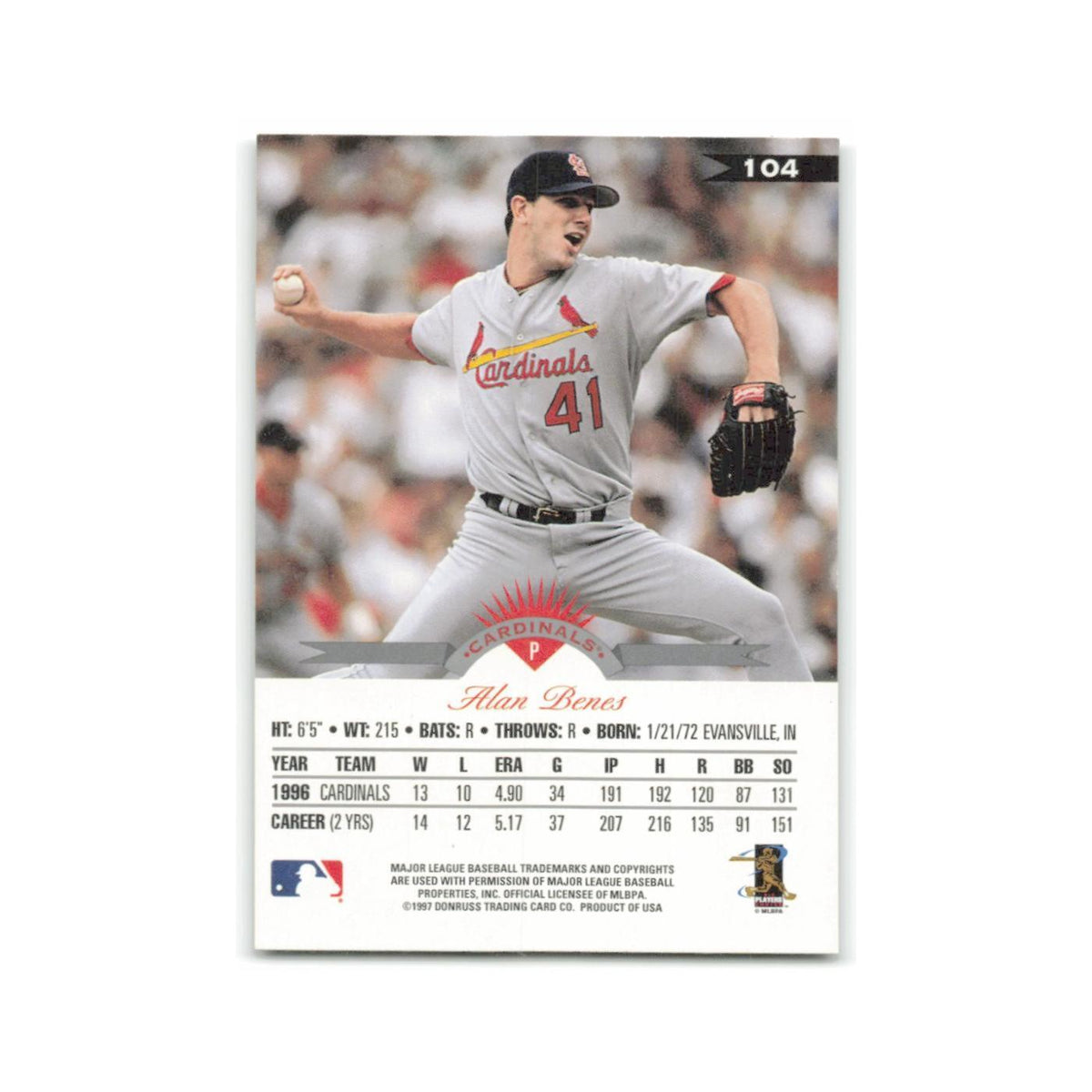 Alan Benes 1997 Leaf #104 St. Louis Cardinals Baseball Card NM