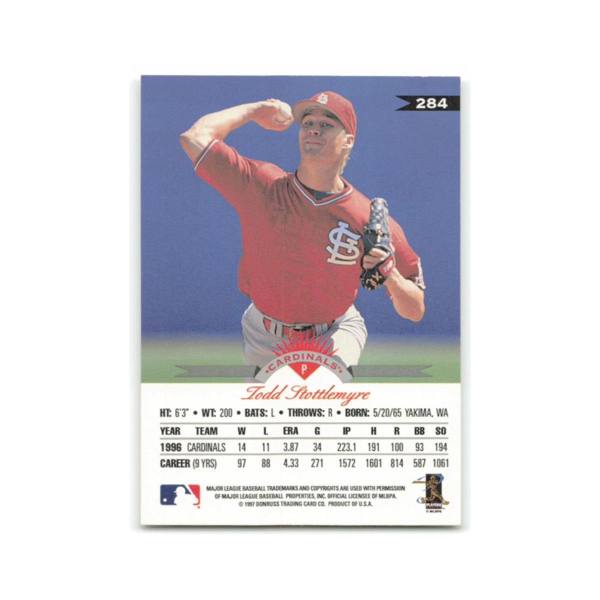 Todd Stottlemyre 1997 Leaf #284 St. Louis Cardinals Baseball Card NM