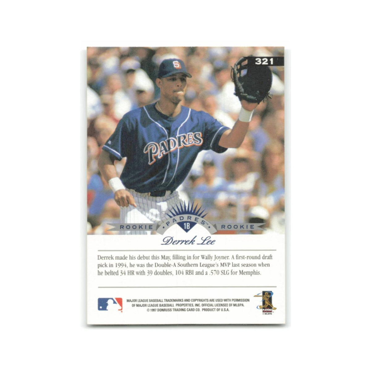 Derrek Lee Rookie 1997 Leaf #321 San Diego Padres Baseball Card NM