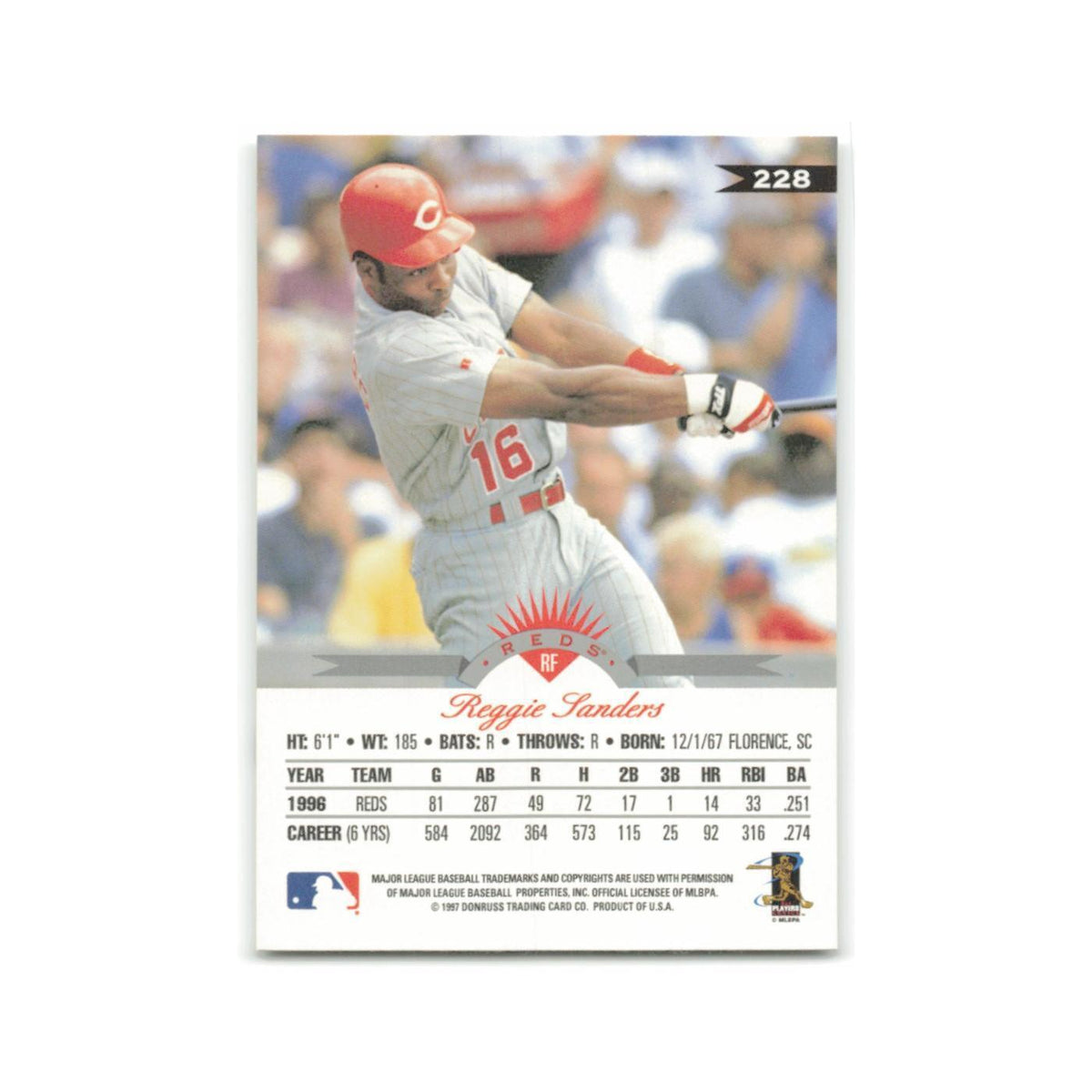 Reggie Sanders 1997 Leaf #228 Cincinnati Reds Baseball Card NM