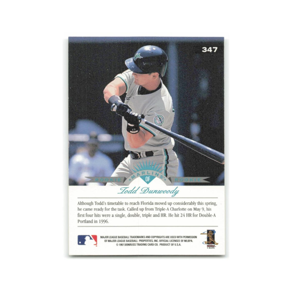 Todd Dunwoody Rookie 1997 Leaf #347 Florida Marlins Baseball Card NM