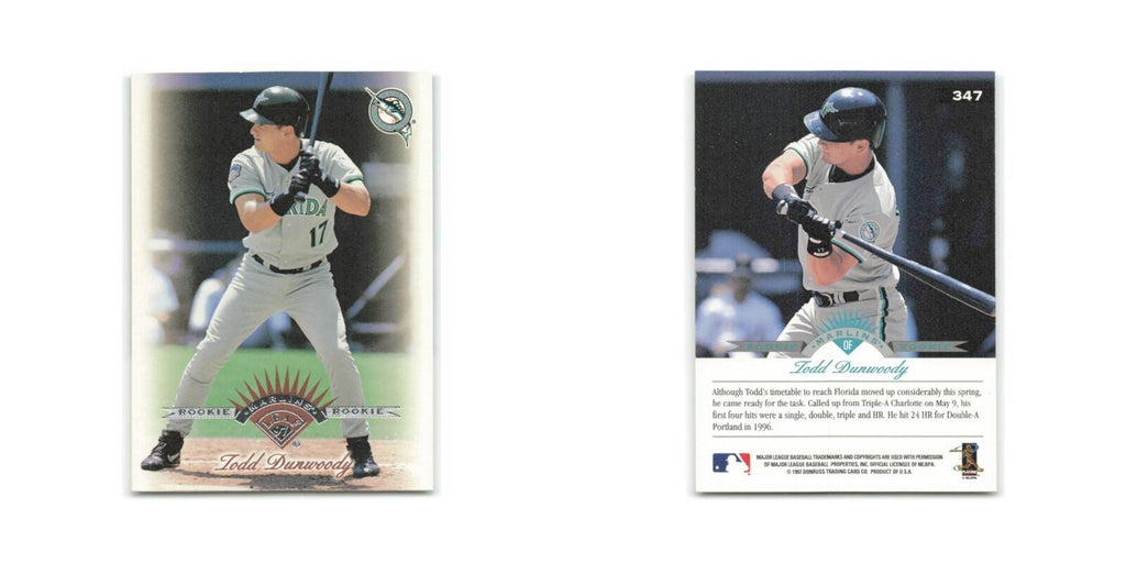 Todd Dunwoody Rookie 1997 Leaf #347 Florida Marlins Baseball Card NM