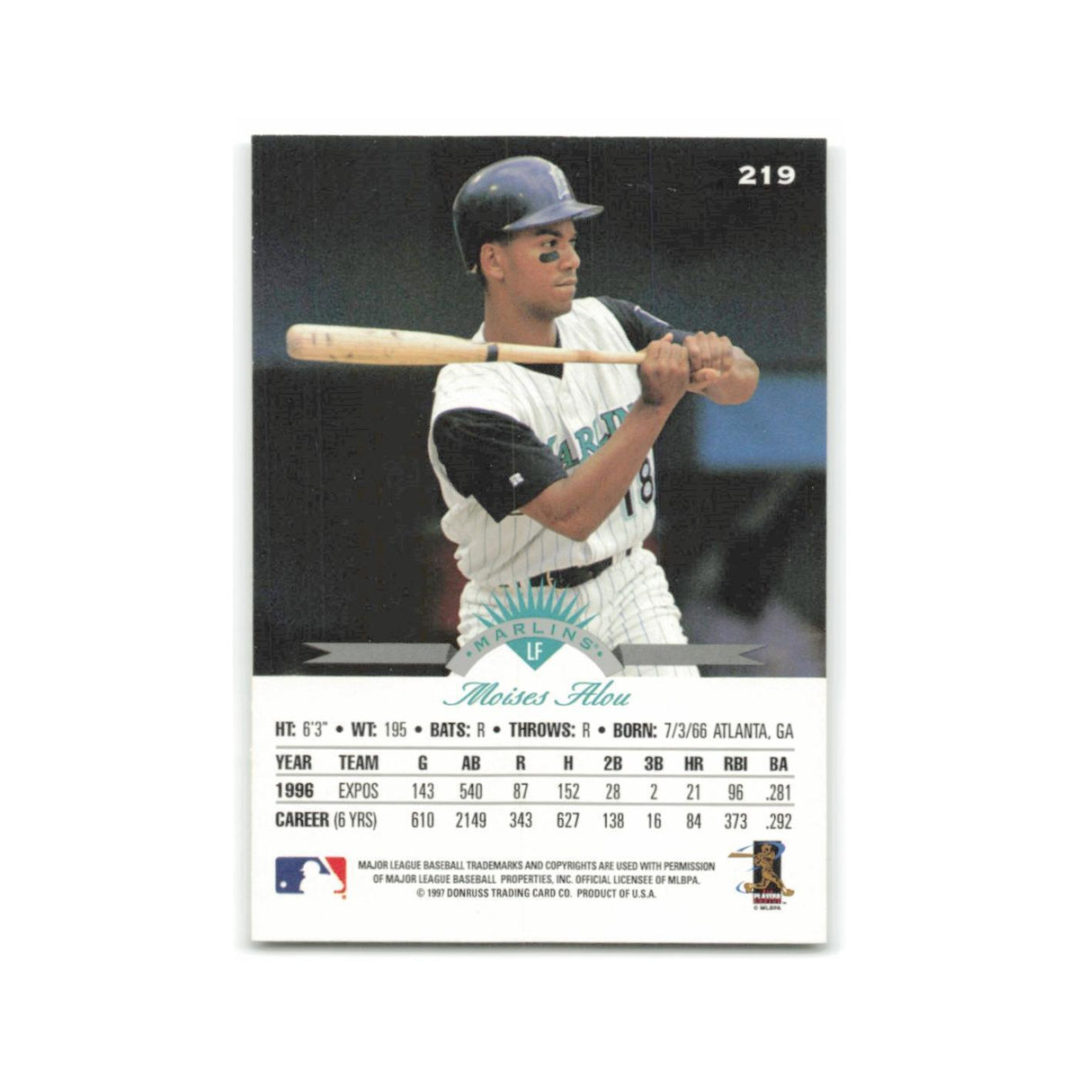Moises Alou 1997 Leaf #219 Florida Marlins Baseball Card NM