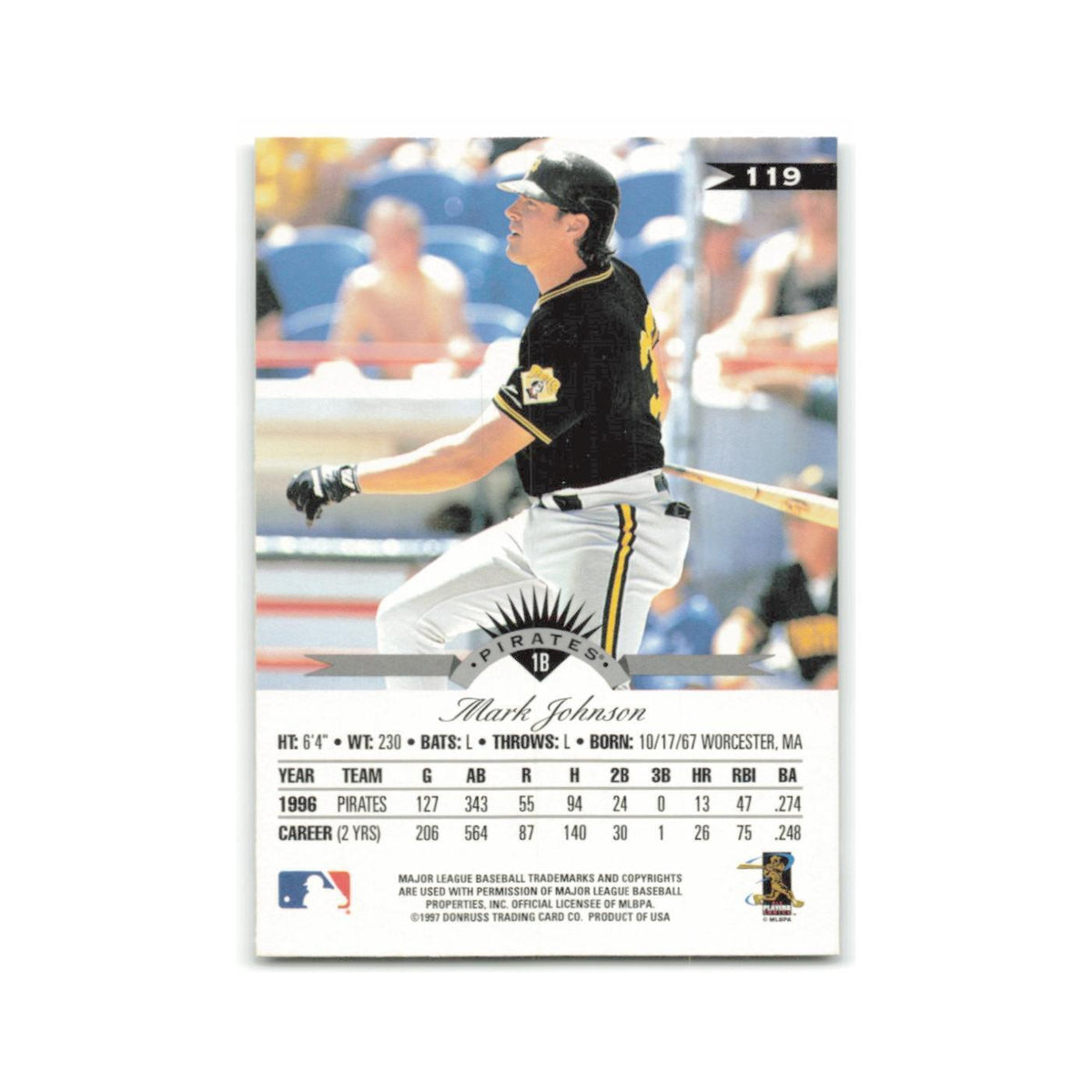 Mark Johnson 1997 Leaf #119 Pittsburgh Pirates Baseball Card NM
