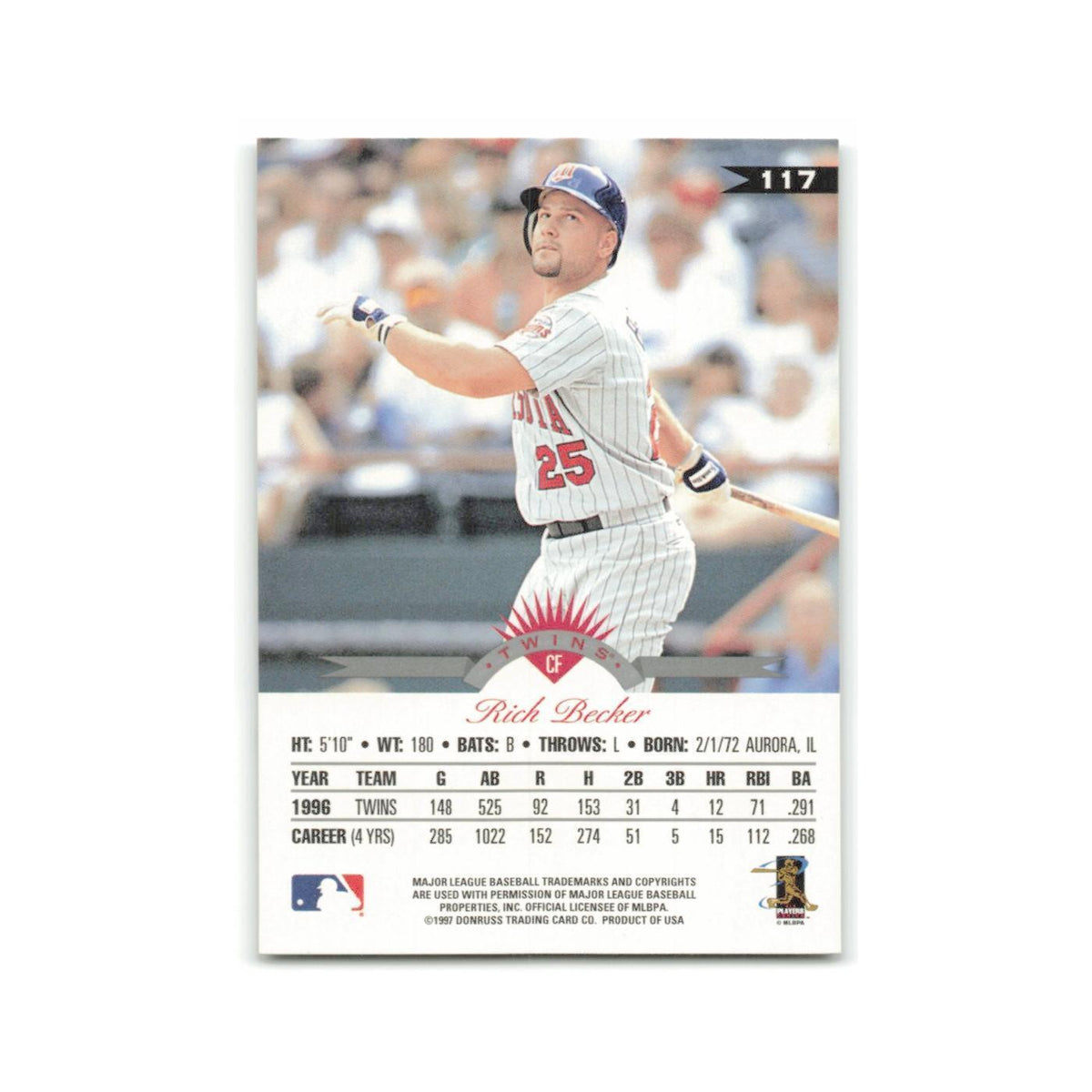 Rich Becker 1997 Leaf #117 Minnesota Twins Baseball Card NM