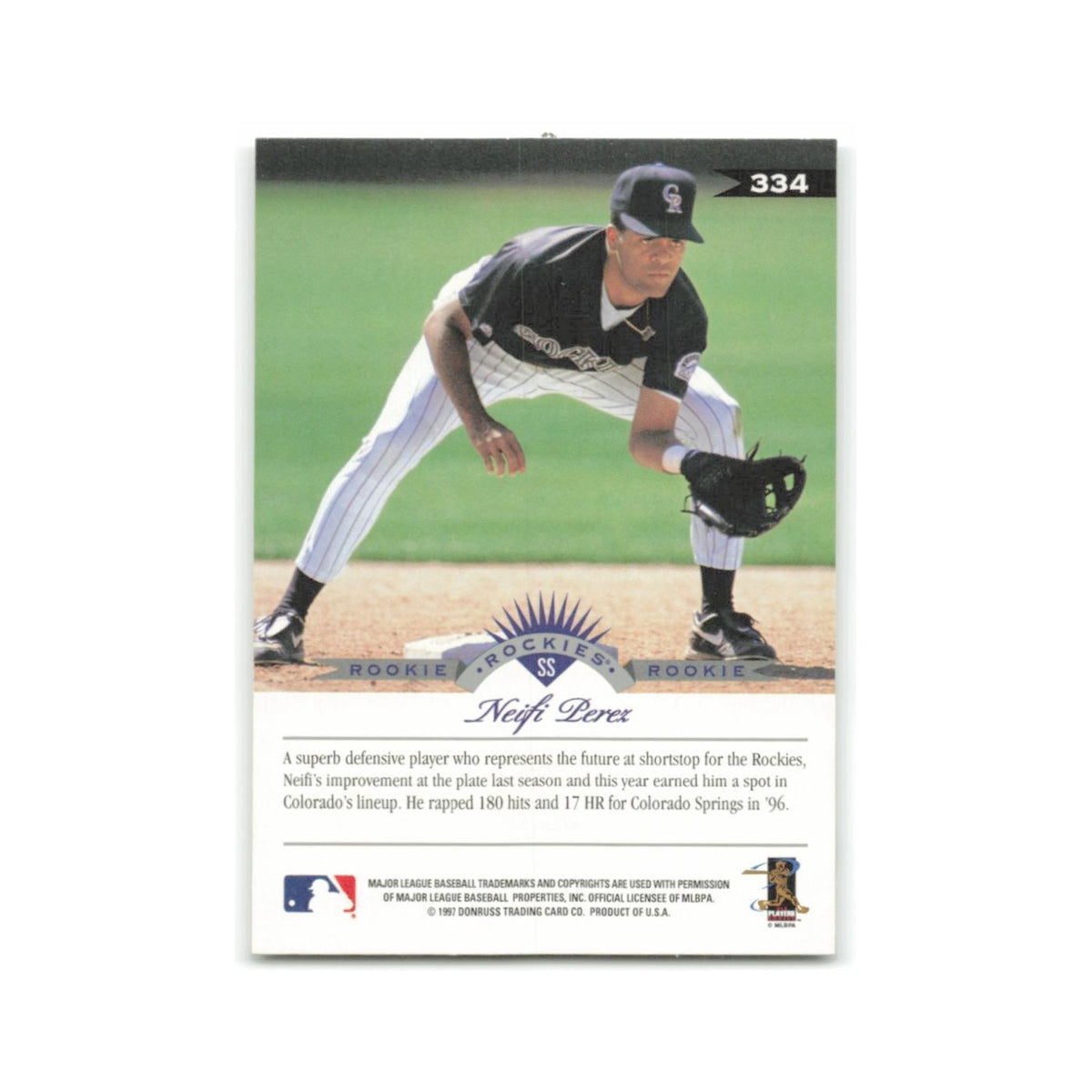 Nefi Perez Rookie 1997 Leaf #334 Colorado Rockies Baseball Card NM
