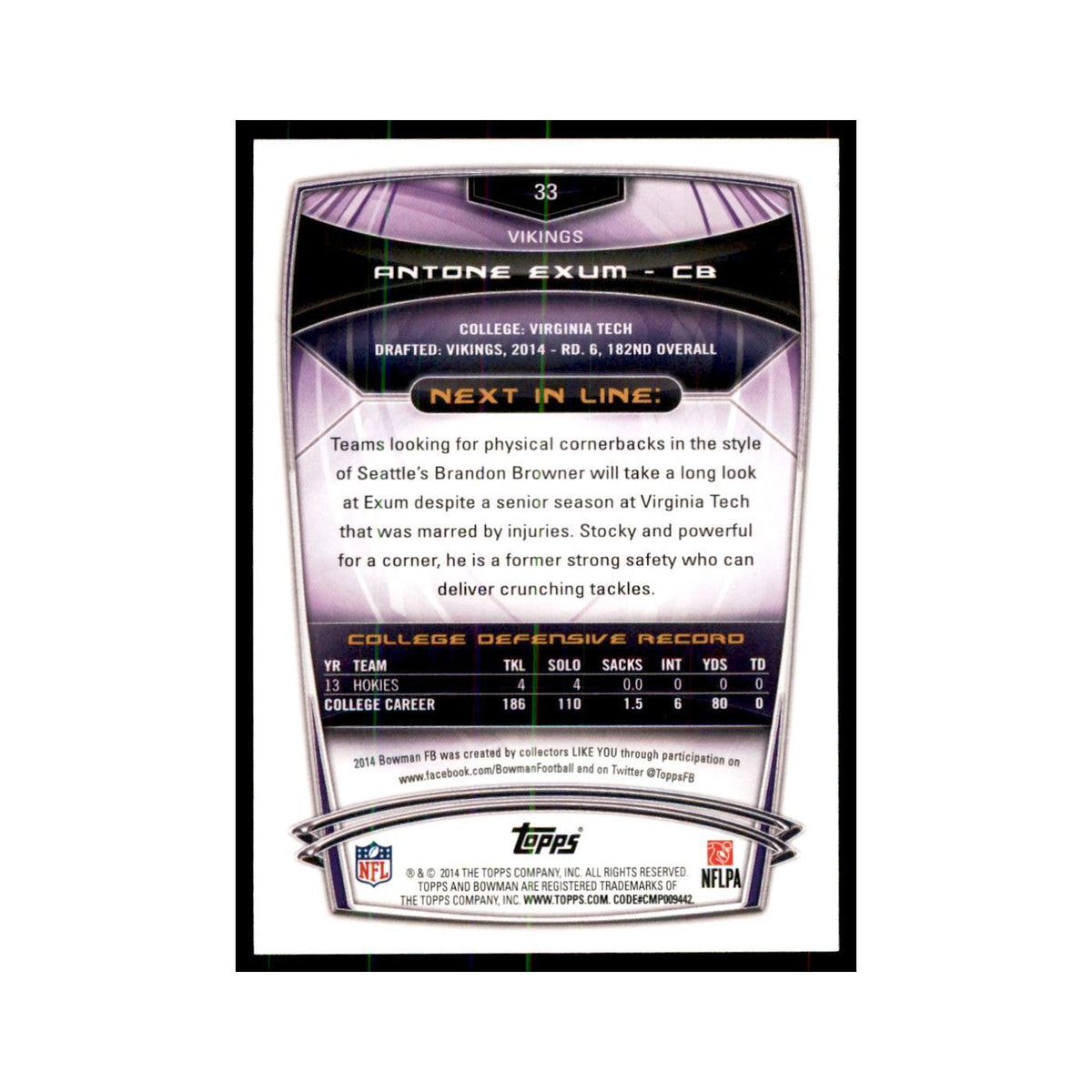 2014 Bowman Antone Exum RC Football Cards #33