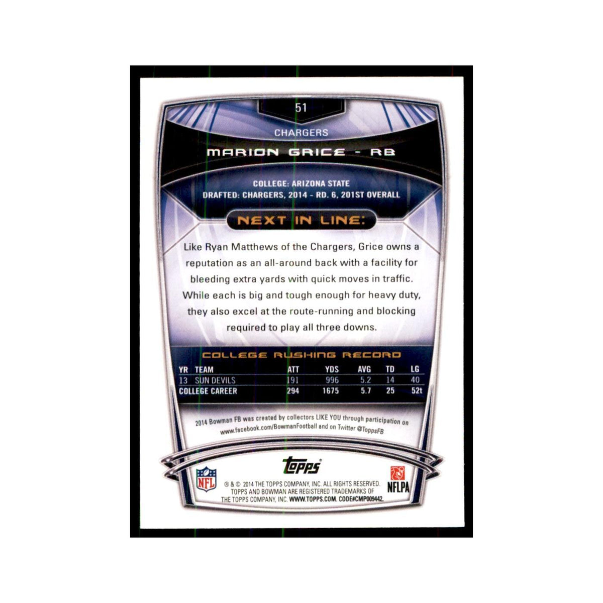 2014 Bowman Marion Grice RC Football Cards #51