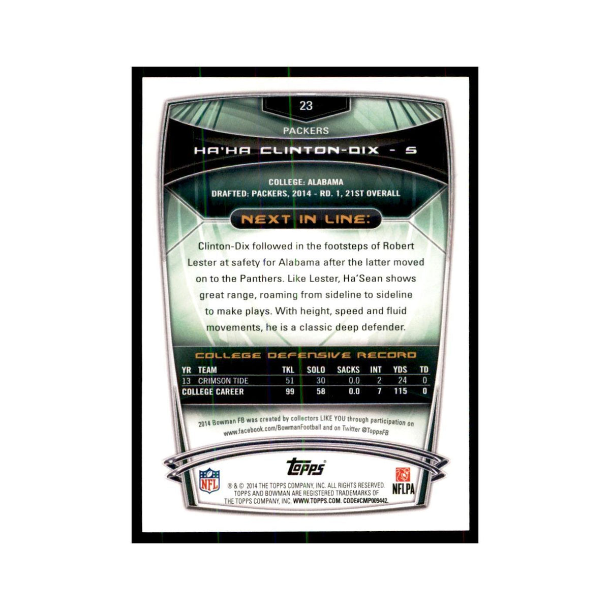 2014 Bowman Ha Ha Clinton-Dix RC Football Cards #23