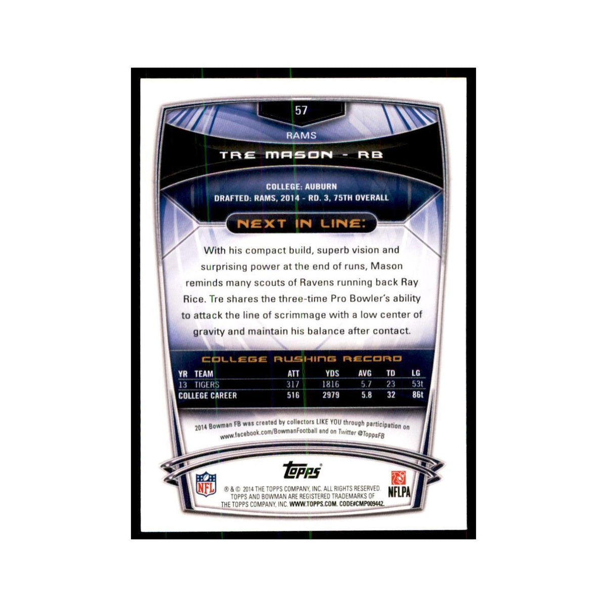 2014 Bowman Tre Mason RC Football Cards #57