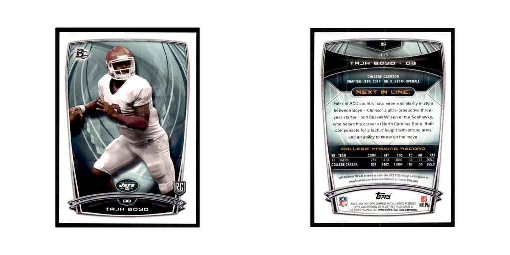 2014 Bowman Tajh Boyd RC Football Cards #99
