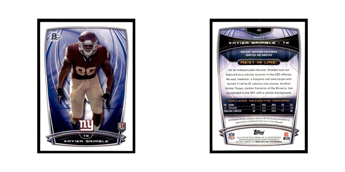 2014 Bowman Xavier Grimble RC Football Cards #40