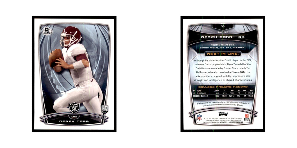 2014 Bowman Derek Carr RC Football Cards #55