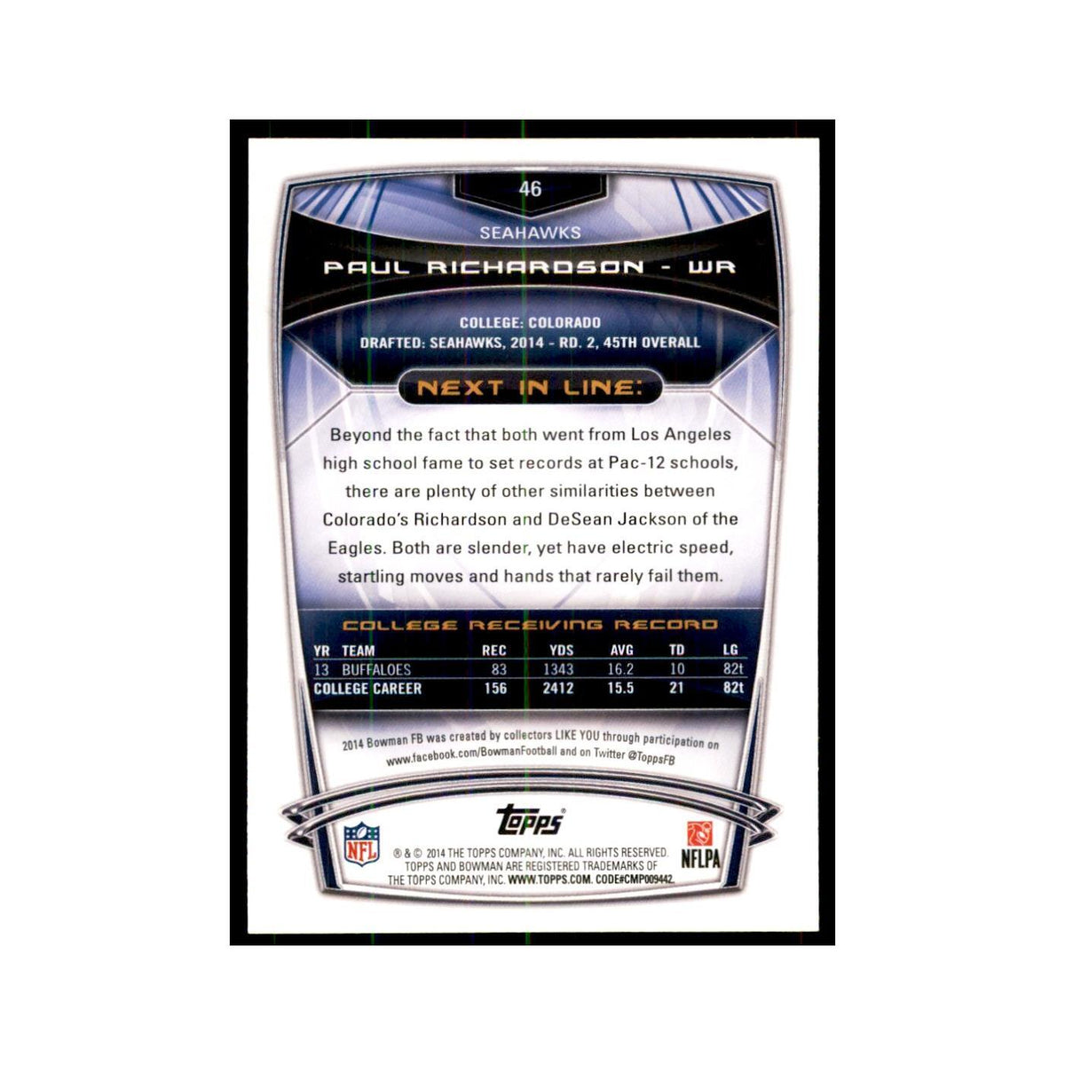 2014 Bowman Paul Richardson RC Football Cards #46