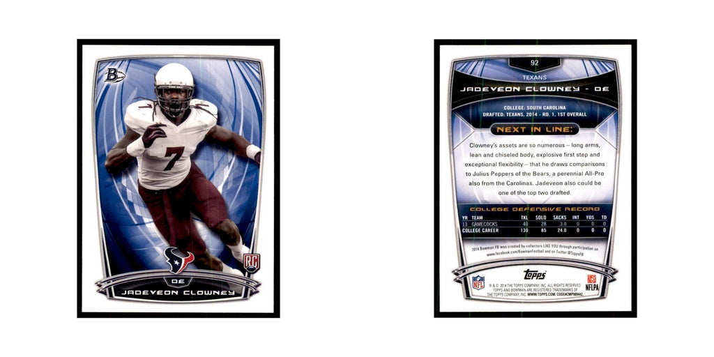 2014 Bowman Jadeveon Clowney RC Football Cards #92