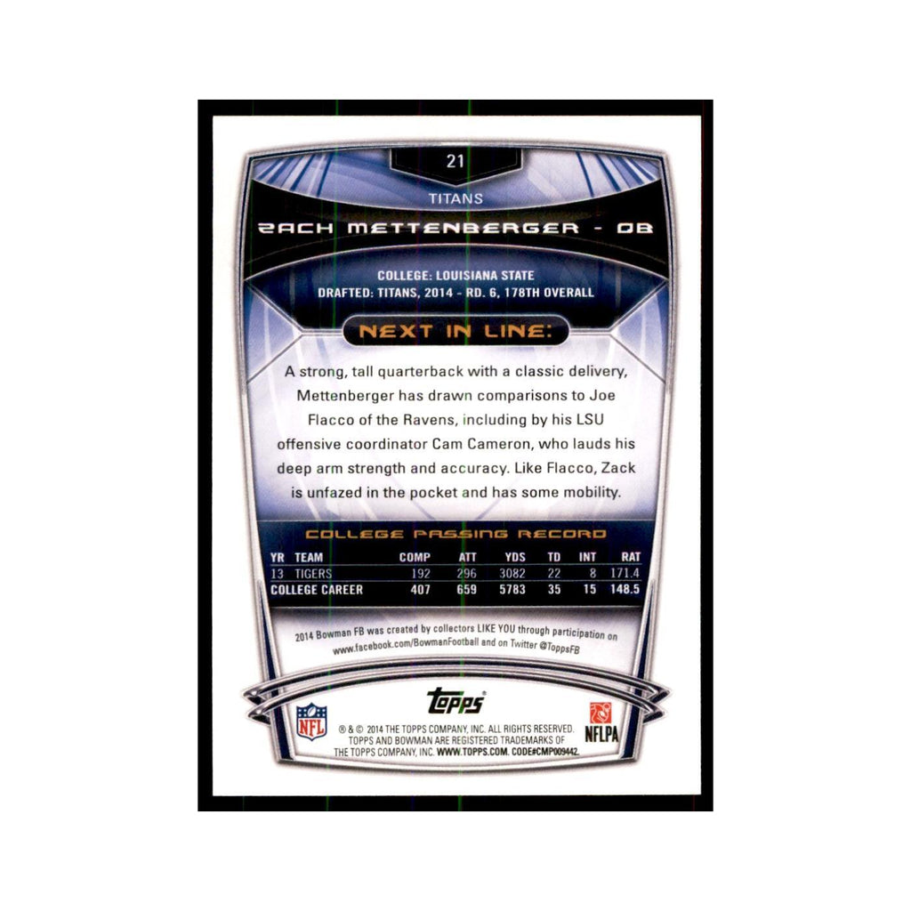 2014 Bowman Zach Mettenberger RC Football Cards #21