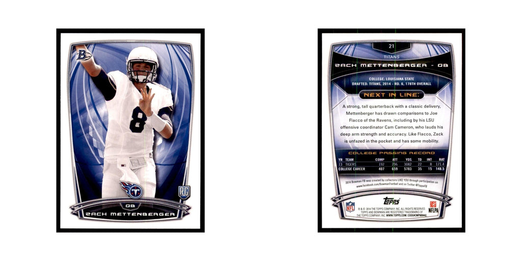 2014 Bowman Zach Mettenberger RC Football Cards #21
