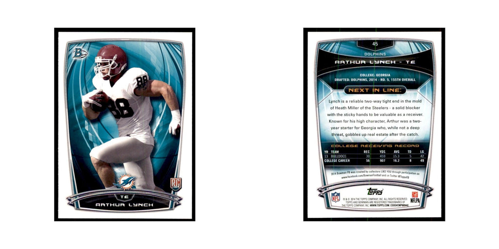 2014 Bowman Arthur Lynch RC Football Cards #45