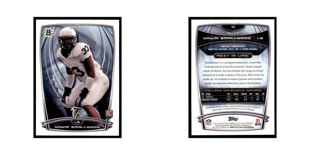 2014 Bowman Yawin Smallwood RC Football Cards #94