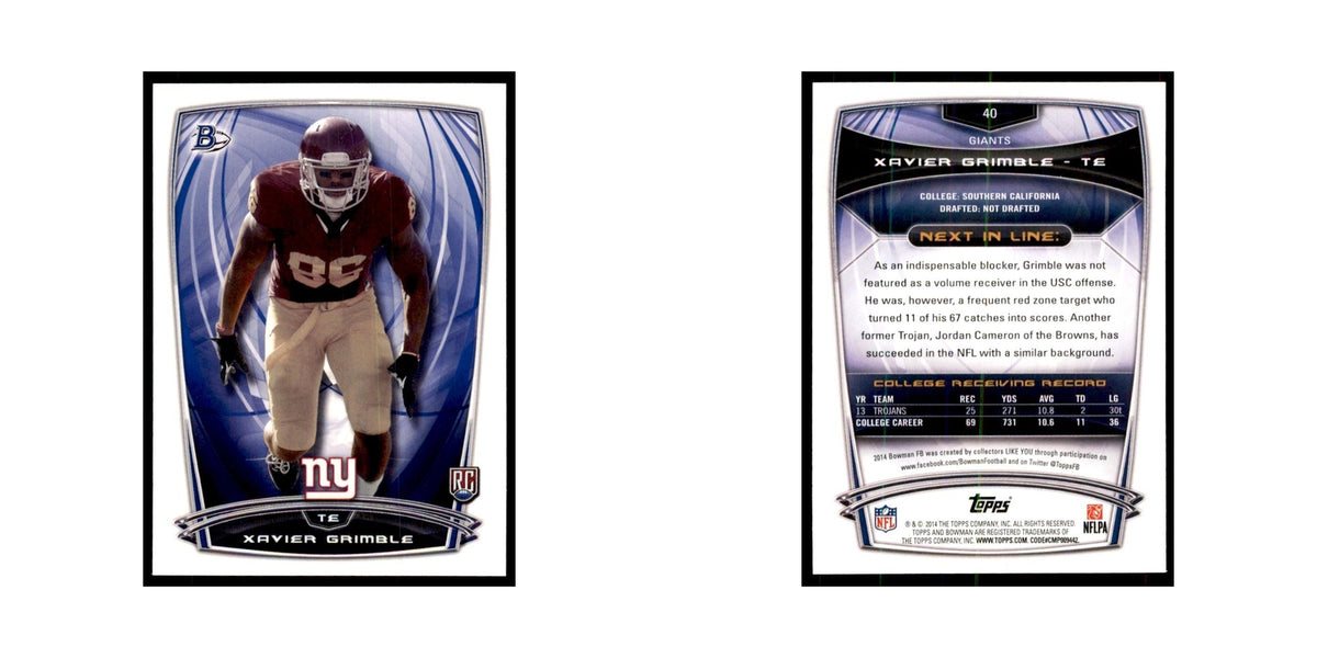 2014 Bowman Xavier Grimble RC Football Cards #40
