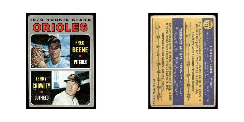 1970 Topps (Damaged) Fred Beene/Terry Crowley RC Orioles #121