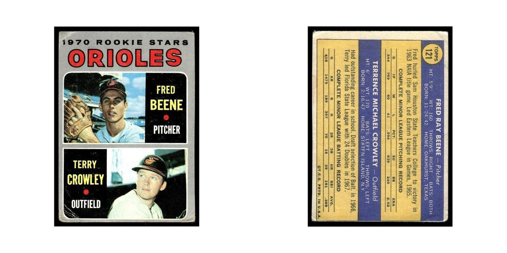 1970 Topps (Damaged) Fred Beene/Terry Crowley RC Orioles #121